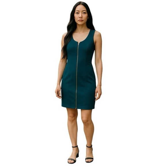 DNKY Women’s Size 4 Green Sleeveless Full Zip Front Dress Sheer Racerback - Picture 1 of 3